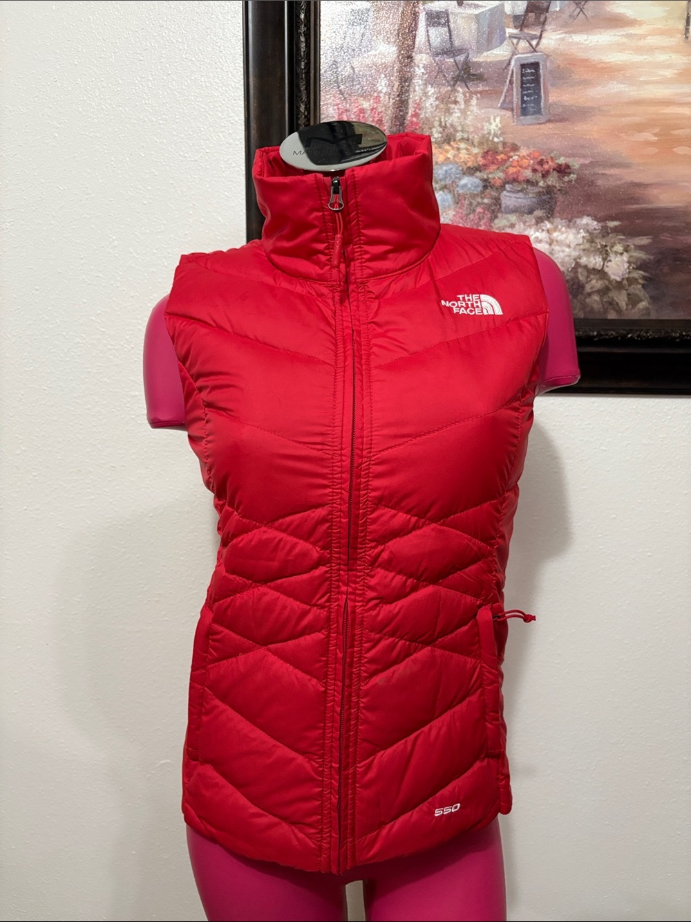The North Face 550 Goose Down Puffer Vest Jacket Women's Size XS Red Quilted